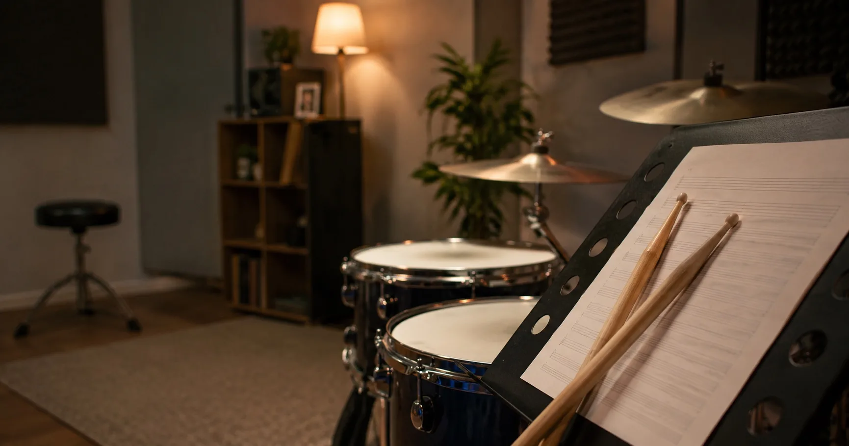 Drumstokken en portemonnee op een drumstel — wat kost drumles